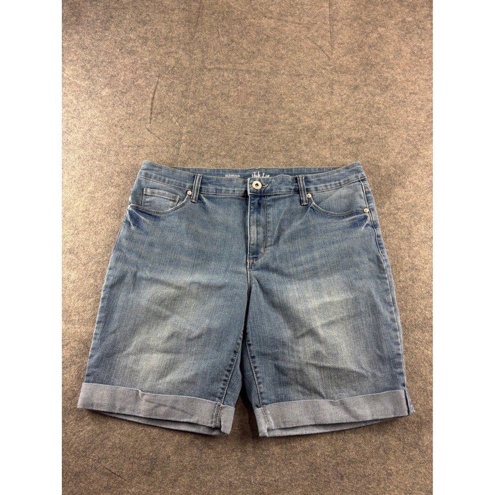 Style & Co Womens Bermuda Denim Shorts Medium Wash Cuffed Blue Jean Size 14